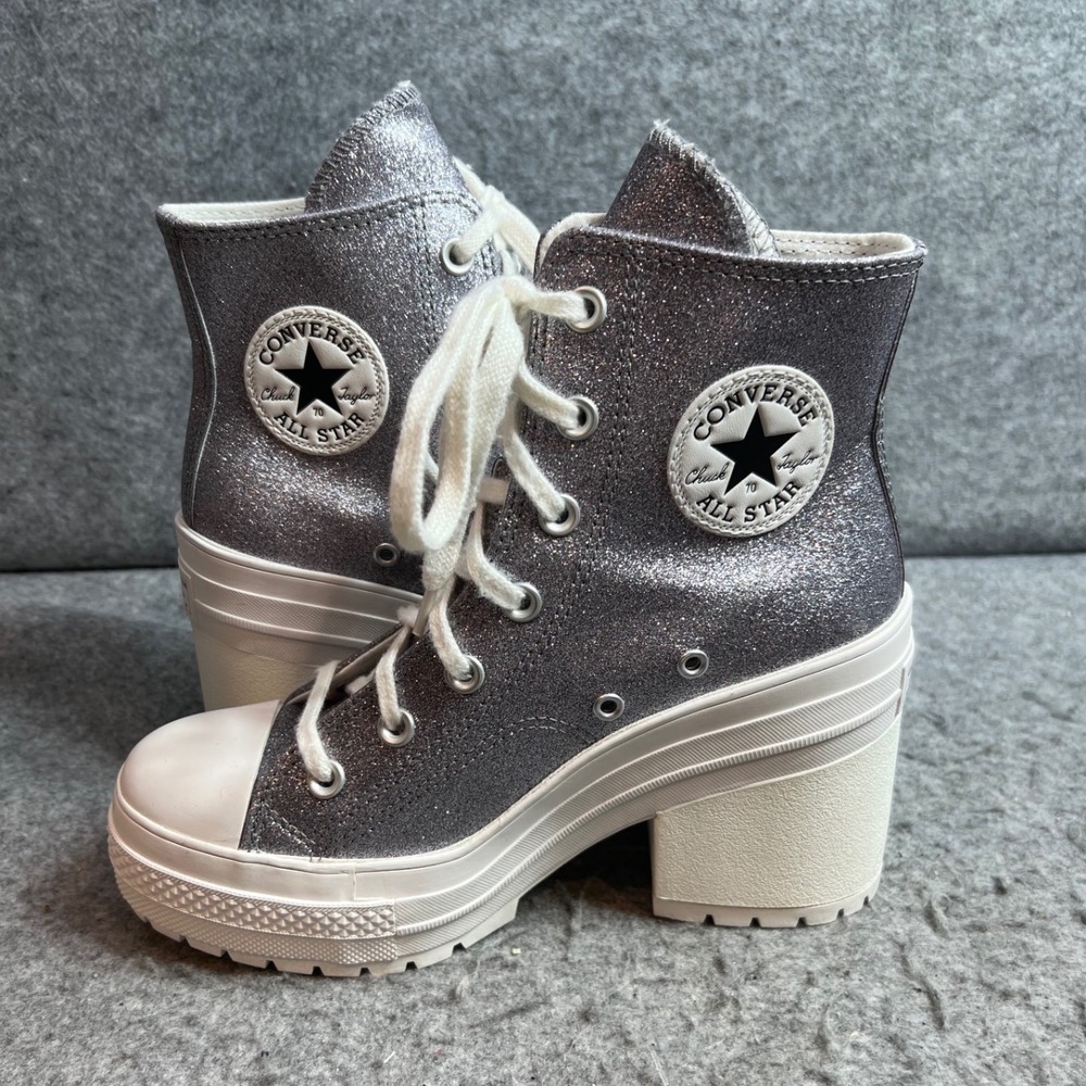 Converse Chuck Taylor All Star Silver Glitter Platform Block Heel Boots Wm 7